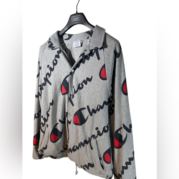 Vintage Champion Large Allover Print Spell Out Reverse Weave Sweatshirt Jacket - Picture 2 of 7